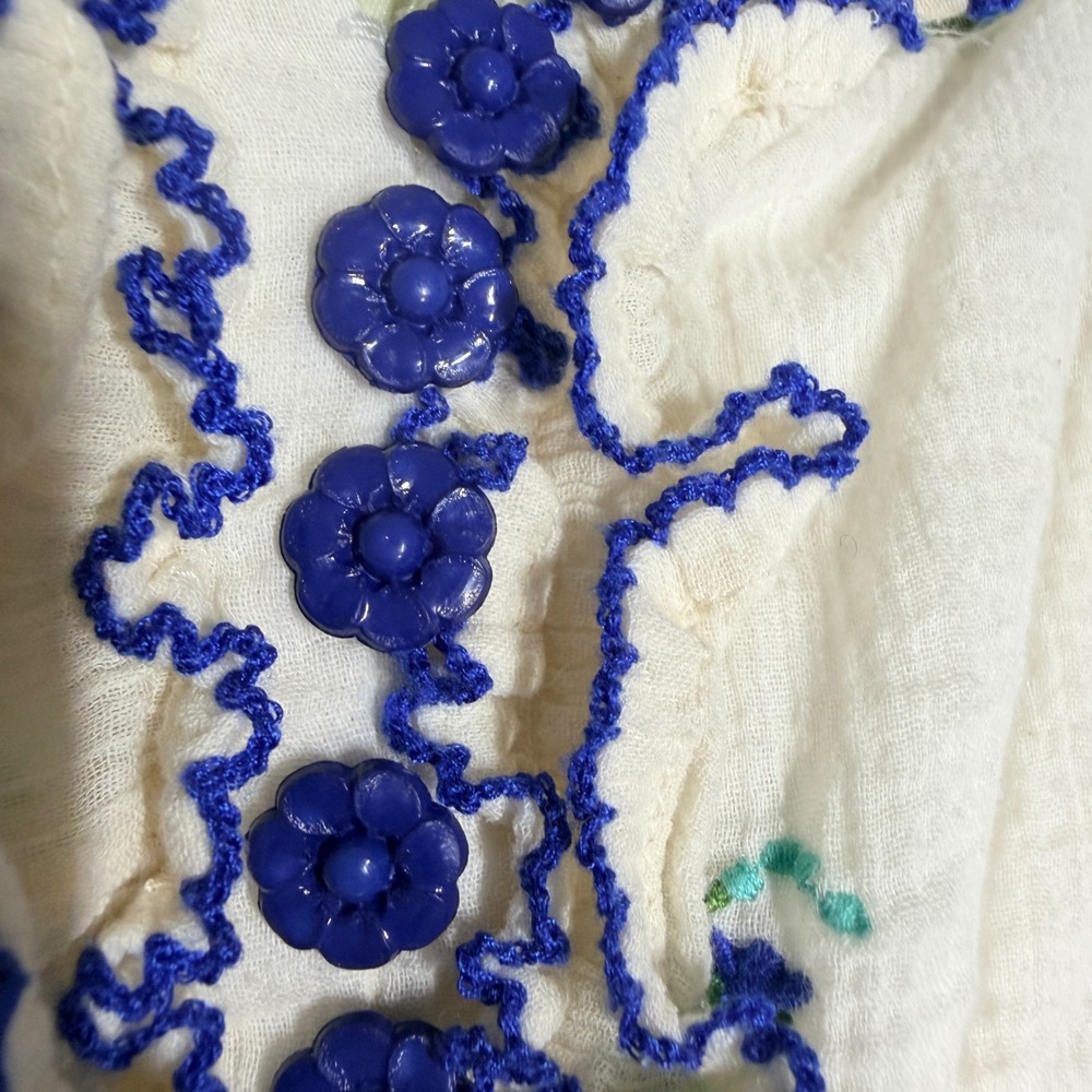 Anthropologie Floreat Cotton Embroidered Ruffle Dress Ivory Blue Floral Size 12 - Picture 12 of 15